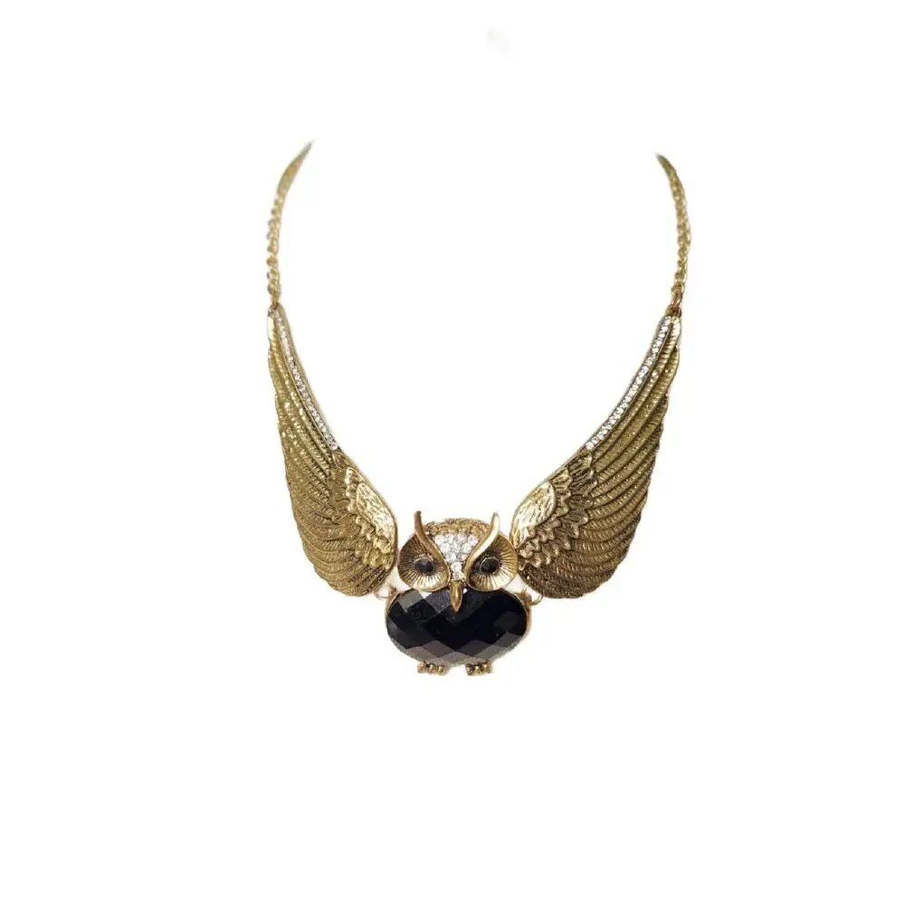 Vintage Chunky Winged Owl Bib Necklace